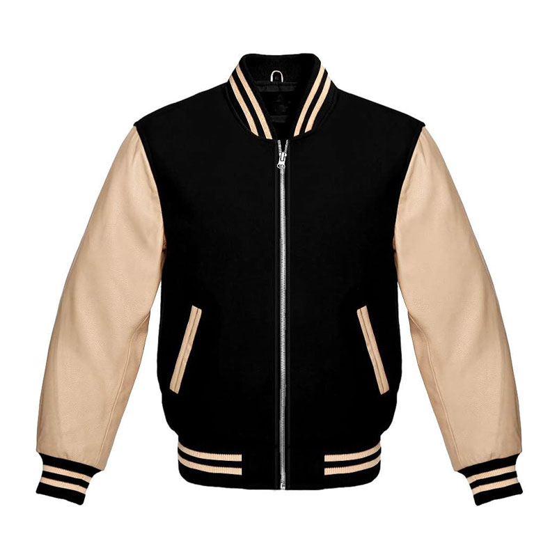 Black with Apple White Varsity Jacket