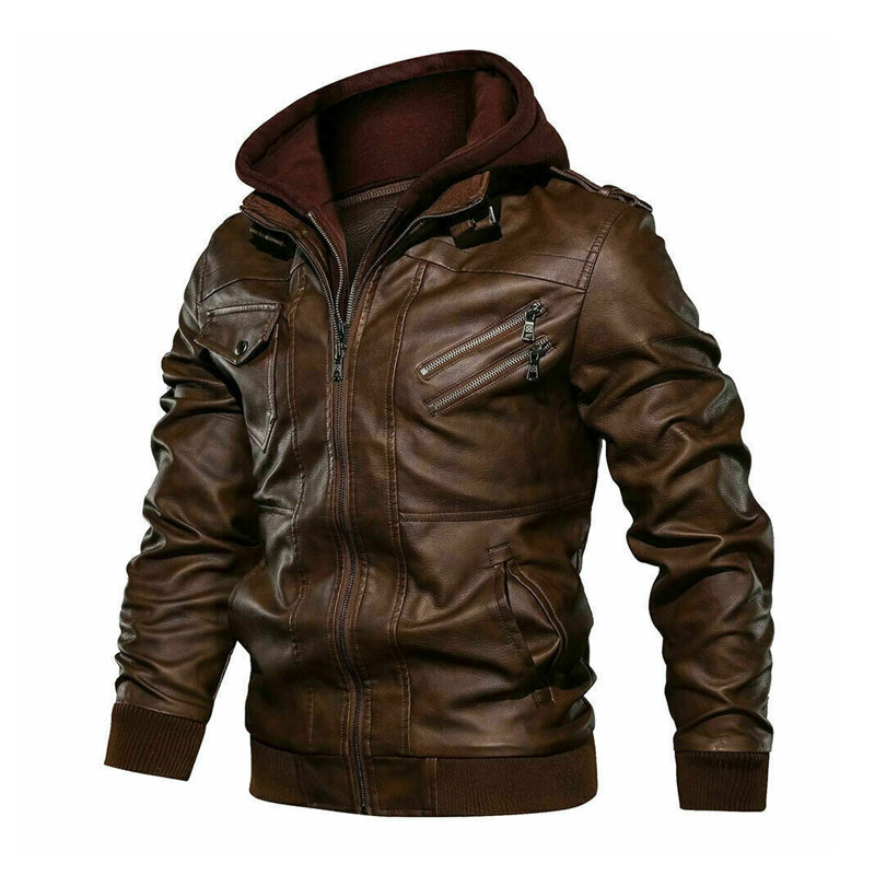 Dark Brown Big Collar Leather Jacket