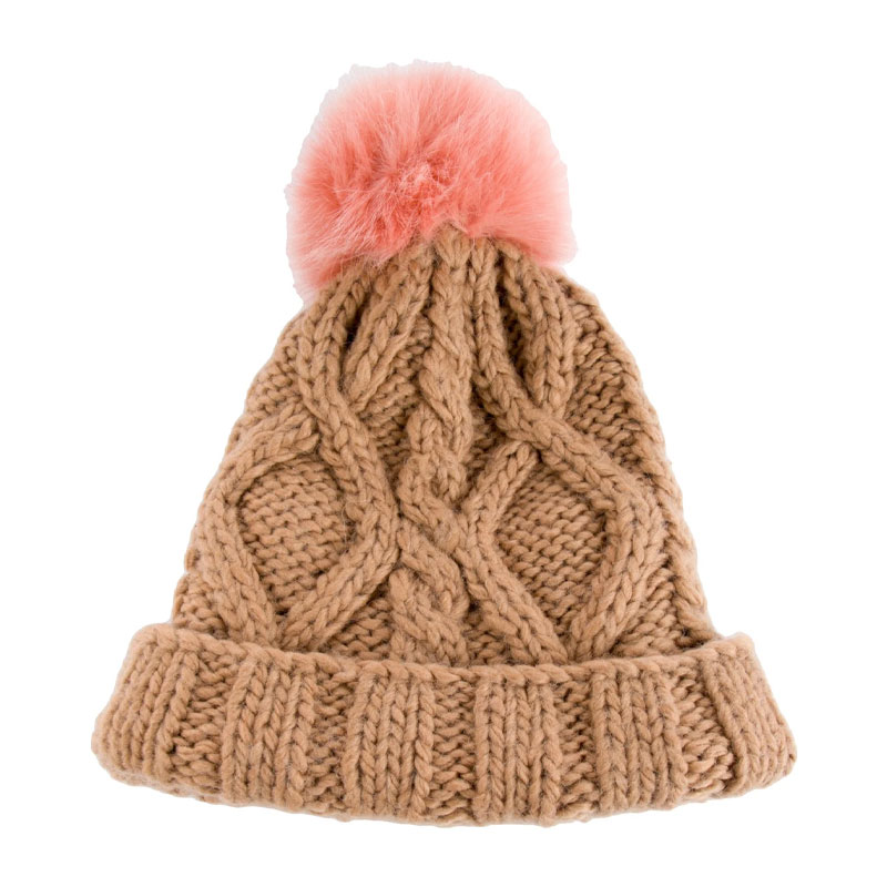 Brown with Pink Beanie Cap